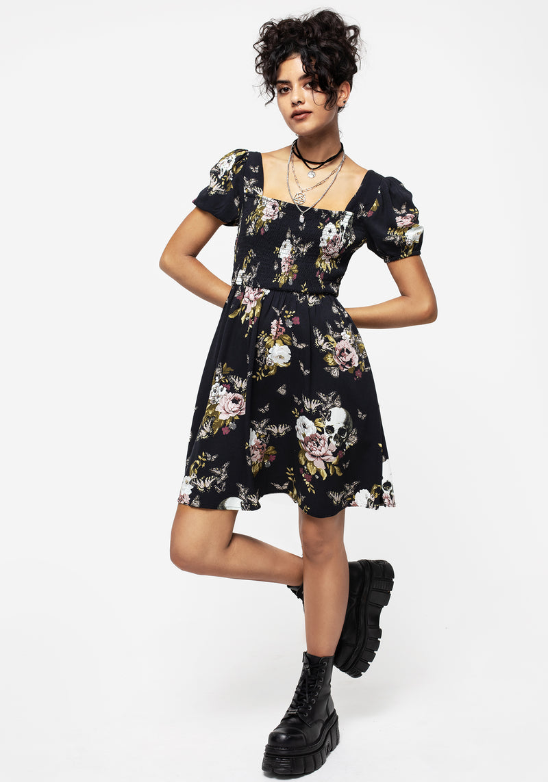 Revival Floral Puff Sleeve Shirred Mini Dress