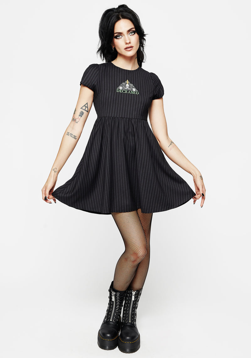 Deceased Embroidered Striped Mini Skater Dress