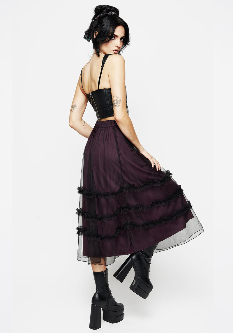 Wanderer Contrast Lining Tiered Midi Skirt