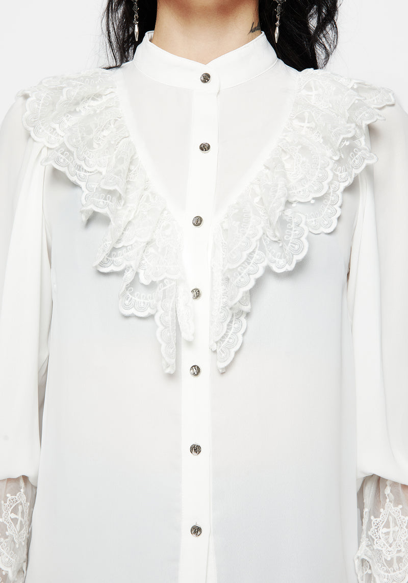 Constance Lace Frill Button Up Blouse Top