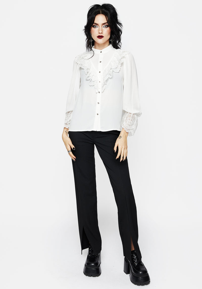 Constance Lace Frill Button Up Blouse Top