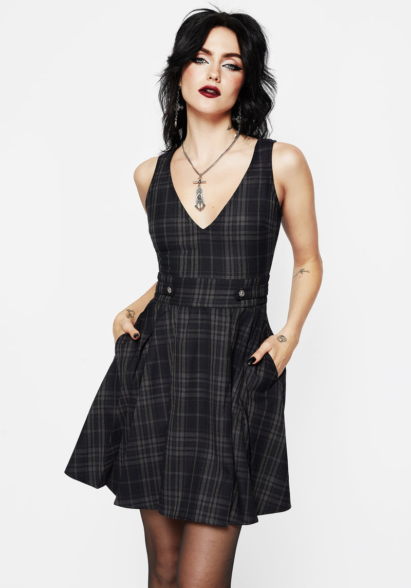 Pinafore dress grey check best sale