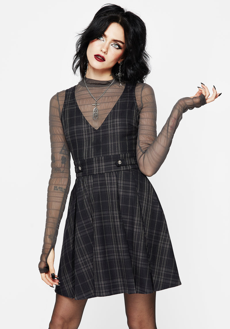 Grey check button up pinafore mini dress online