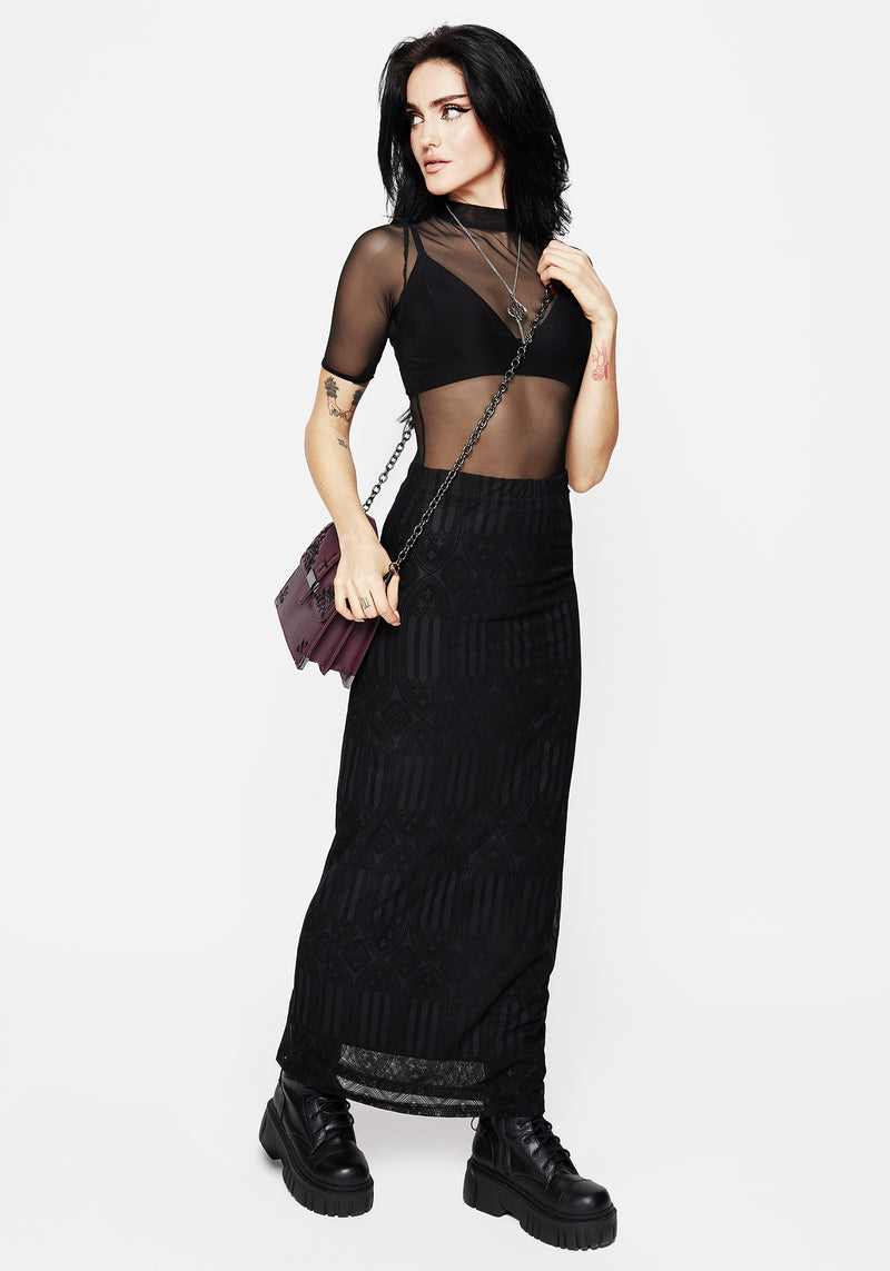 Cloister Flocked Mesh Maxi Skirt