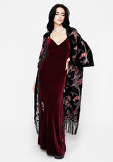 Virosa Floral Embroidered Velour Gown