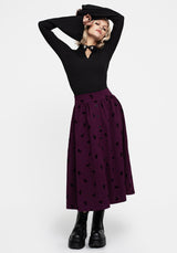 Styx Moth Flocked Velour Print Midi Skirt