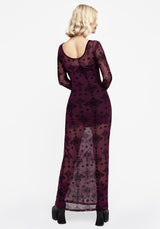 Priestess Flocked Mesh Maxi Dress - Purple