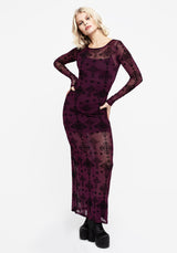 Priestess Flocked Mesh Maxi Dress - Purple