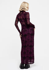 Priestess Flocked Mesh Maxi Skirt - Purple