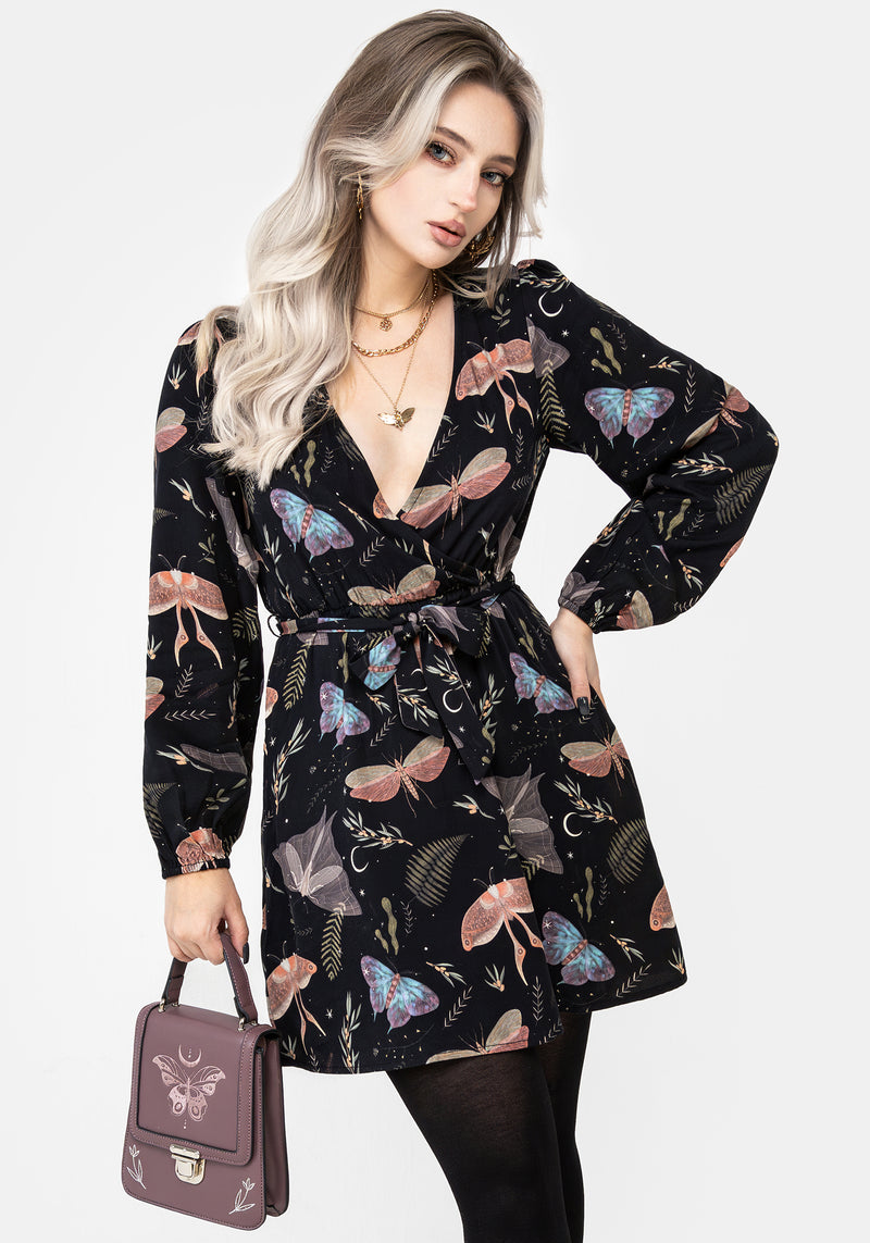 Nightmoth Mini Wrap Dress