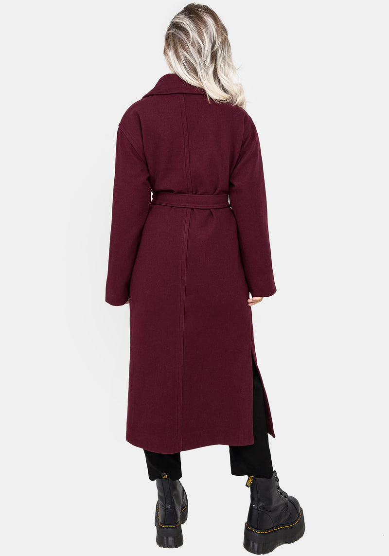 Oath Longline Belted Coat with Pin Brooch