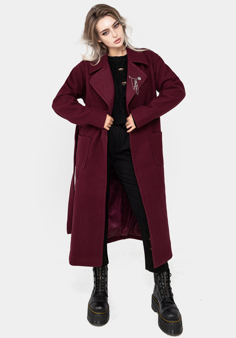 Oath Longline Belted Coat with Pin Brooch