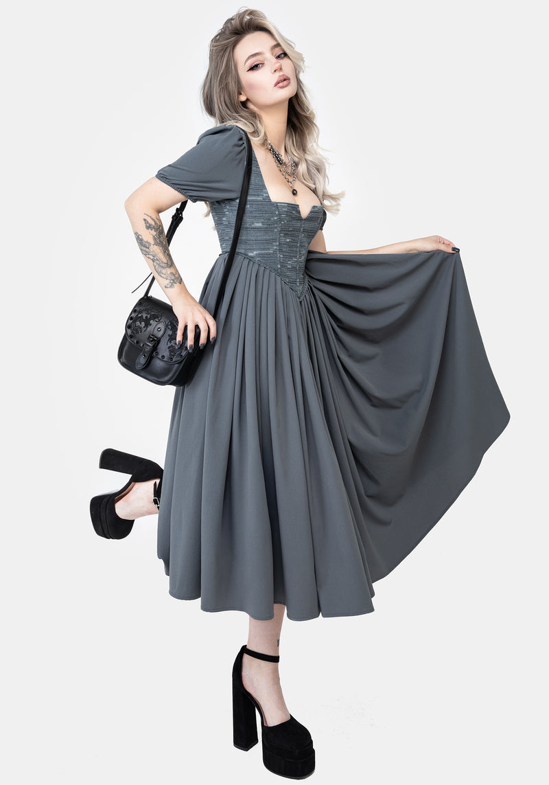 Slain Puff Sleeve Corset Midi Dress