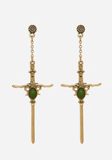 Galatine Green Stone Sword Earrings - Gold