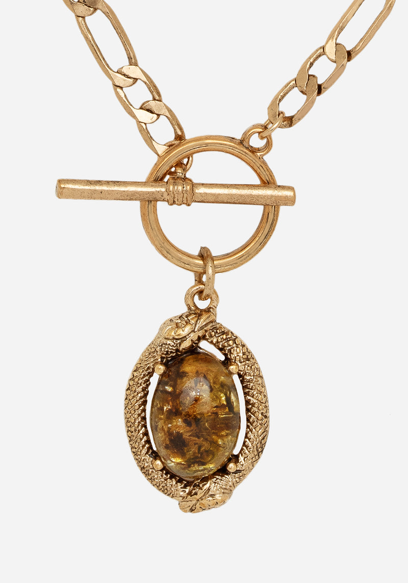 Ouroboros Green Moss Stone Multi Chain Necklace - Gold