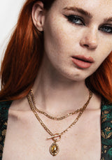 Ouroboros Green Moss Stone Multi Chain Necklace - Gold