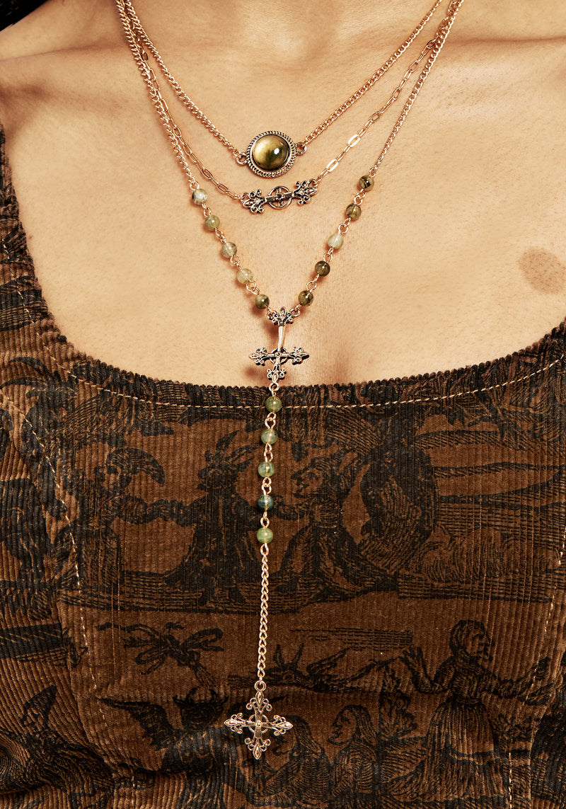 Viridity Layered Gem Multichain Necklace