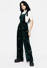 Swamplife Frog Embroidered Velour Wide Leg Dungarees