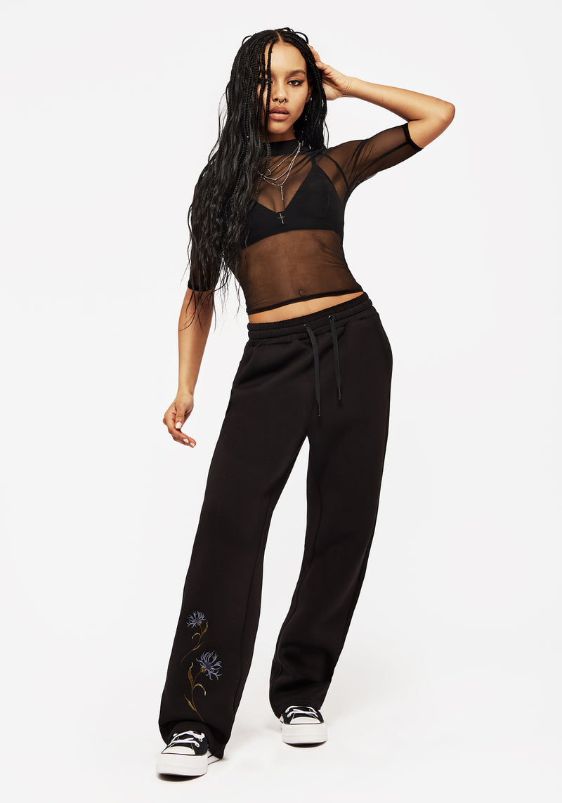 Rosanella Floral Embroidered Wide Leg Joggers