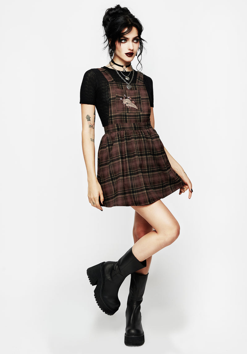 Hickory Embroidered Check Mini Pinafore Dress