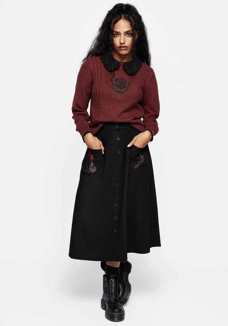 Foxfire Embroidered Button Up Midi Skirt