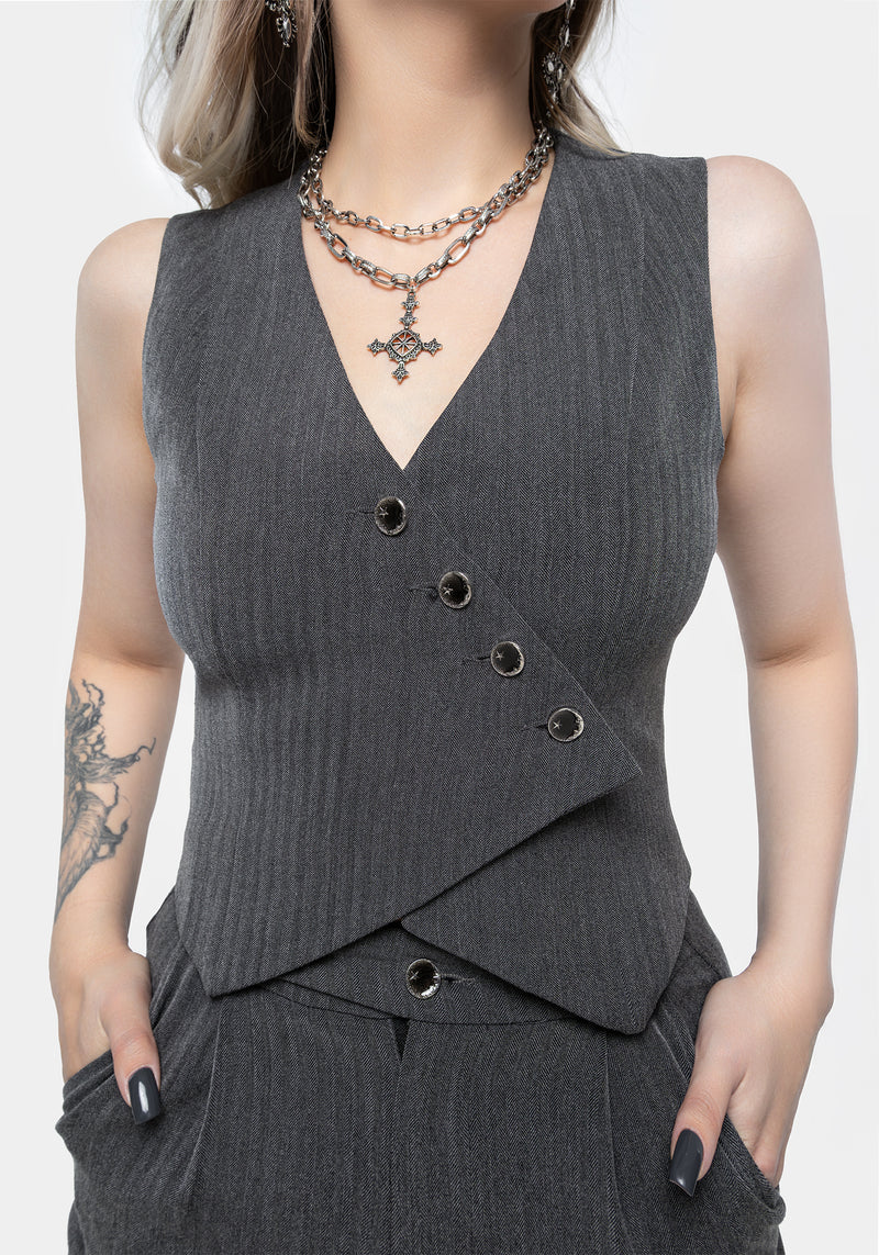 Moonage Herringbone Asymmetric Waistcoat - Grey