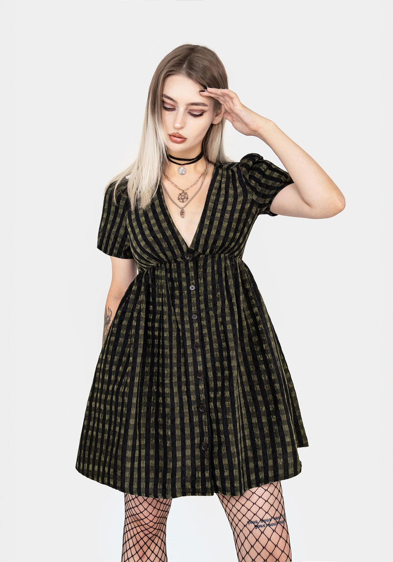 Rydal Check Button Up Mini Dress - Green