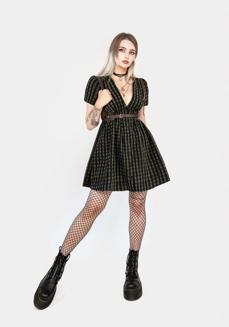 Rydal Check Button Up Mini Dress - Green