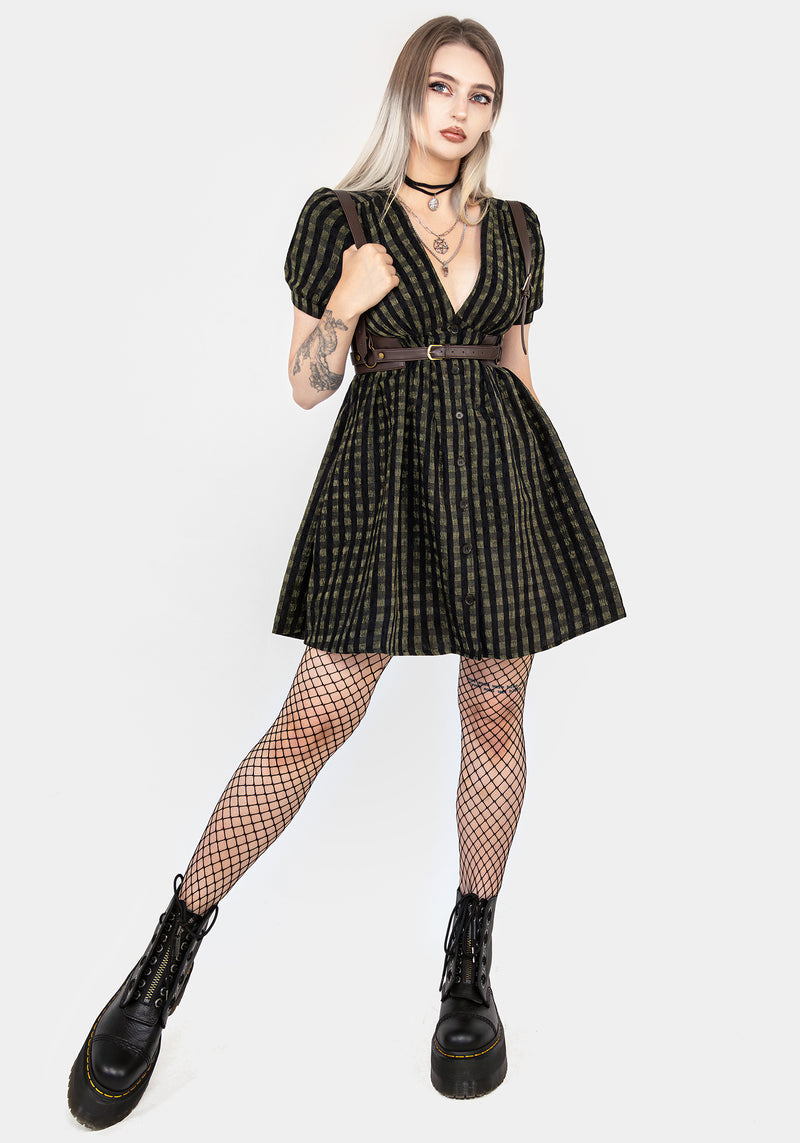 Rydal Check Button Up Mini Dress - Green