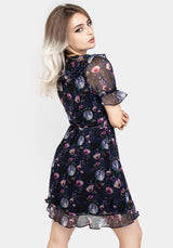 Socordia Floral Moon Chiffon Frill Wrap Mini Dress