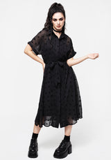 Bones Flocked Pintuck Chiffon Midi Shirt Dress