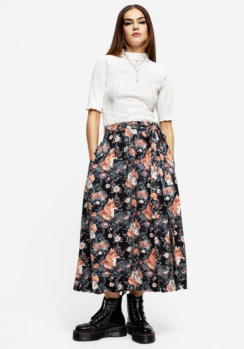 Reynard Fox Floral Print Midi Skirt