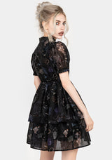 Maudeline Victoriana Print Layered Organza Mini Dress