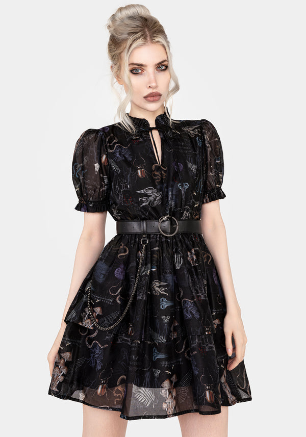 Maudeline Victoriana Print Layered Organza Mini Dress