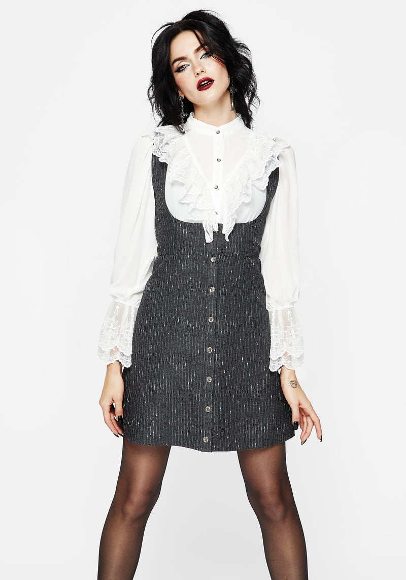 Isabella Wool Blend Button Up Mini Pinafore Dress Disturbia