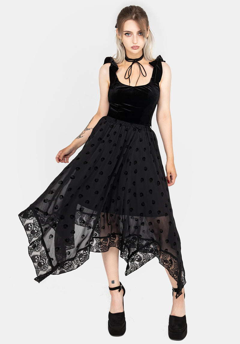 Bones Flocked Chiffon Handkerchief Hem Skirt