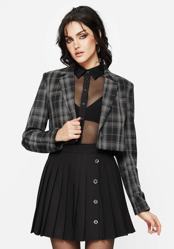 Checkmate Check Crop Blazer - Black