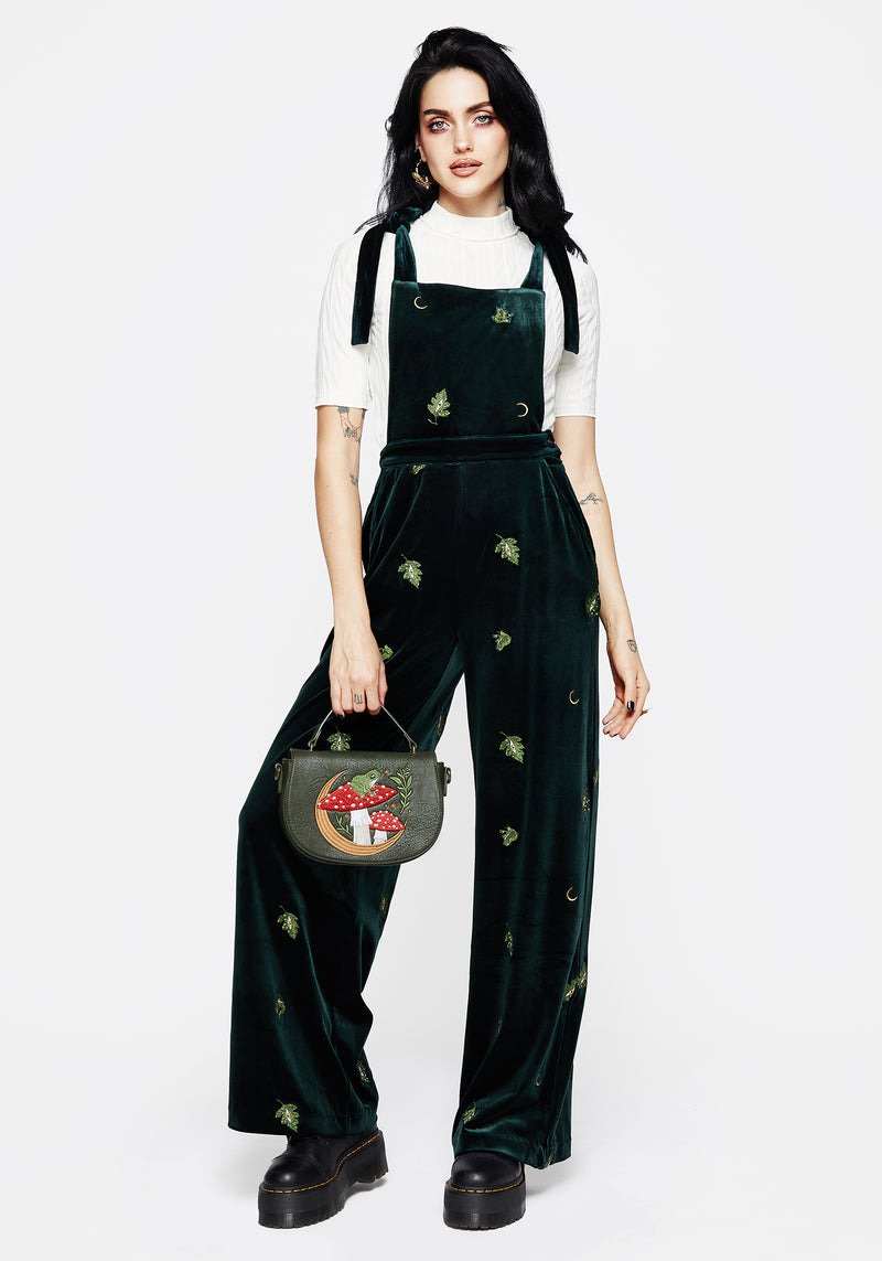 Swamplife Frog Embroidered Velour Wide Leg Dungarees