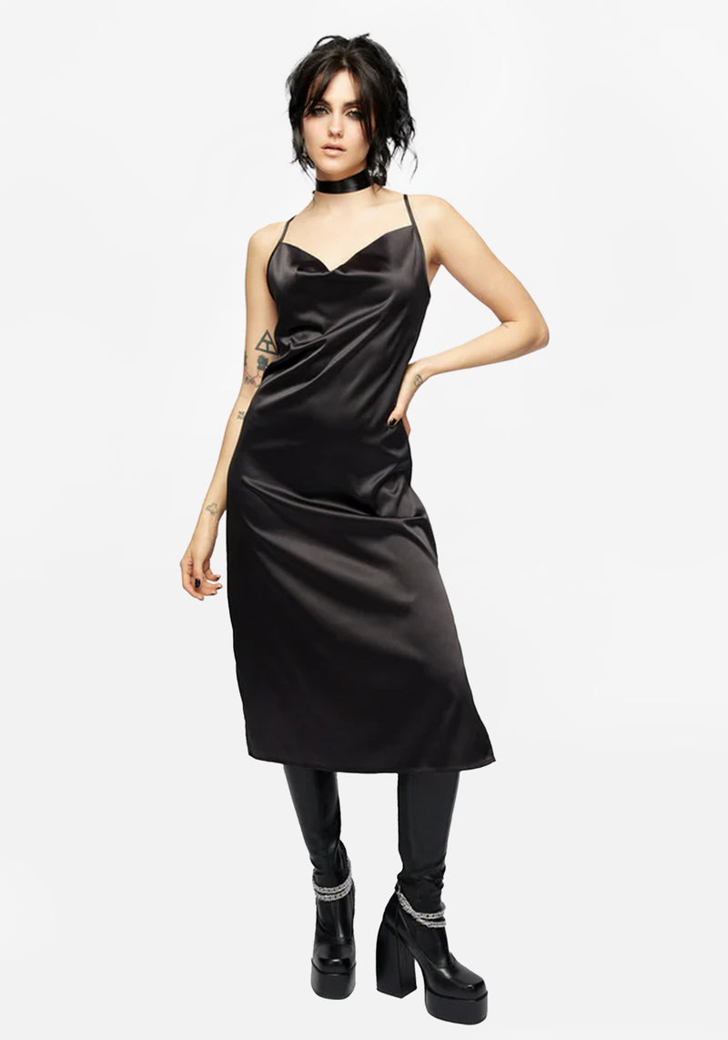 Shara Black Cowl Neck Midi Slip Dress