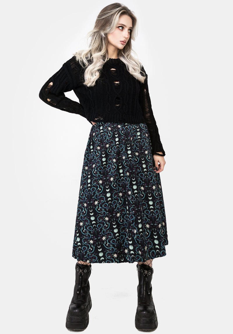 Pythia Print Button Up Midi Skirt