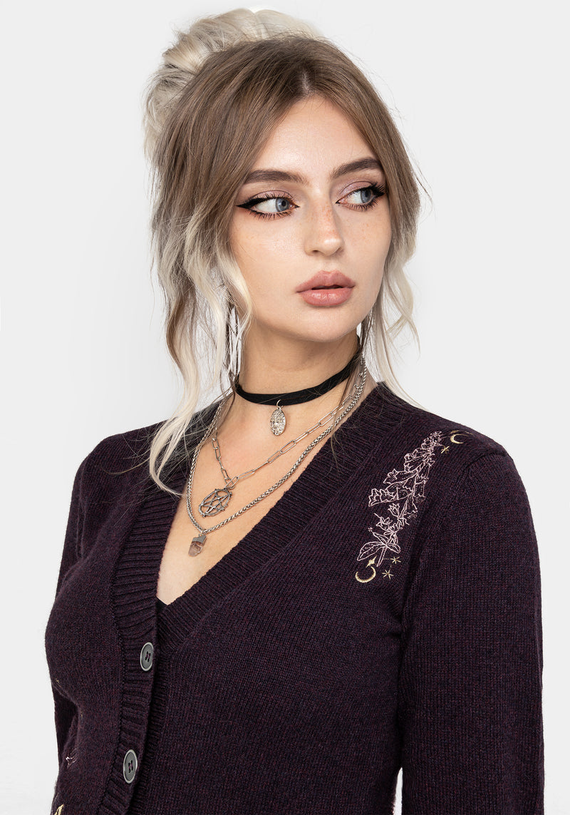 Foxglove Embroidered Knit Cardigan