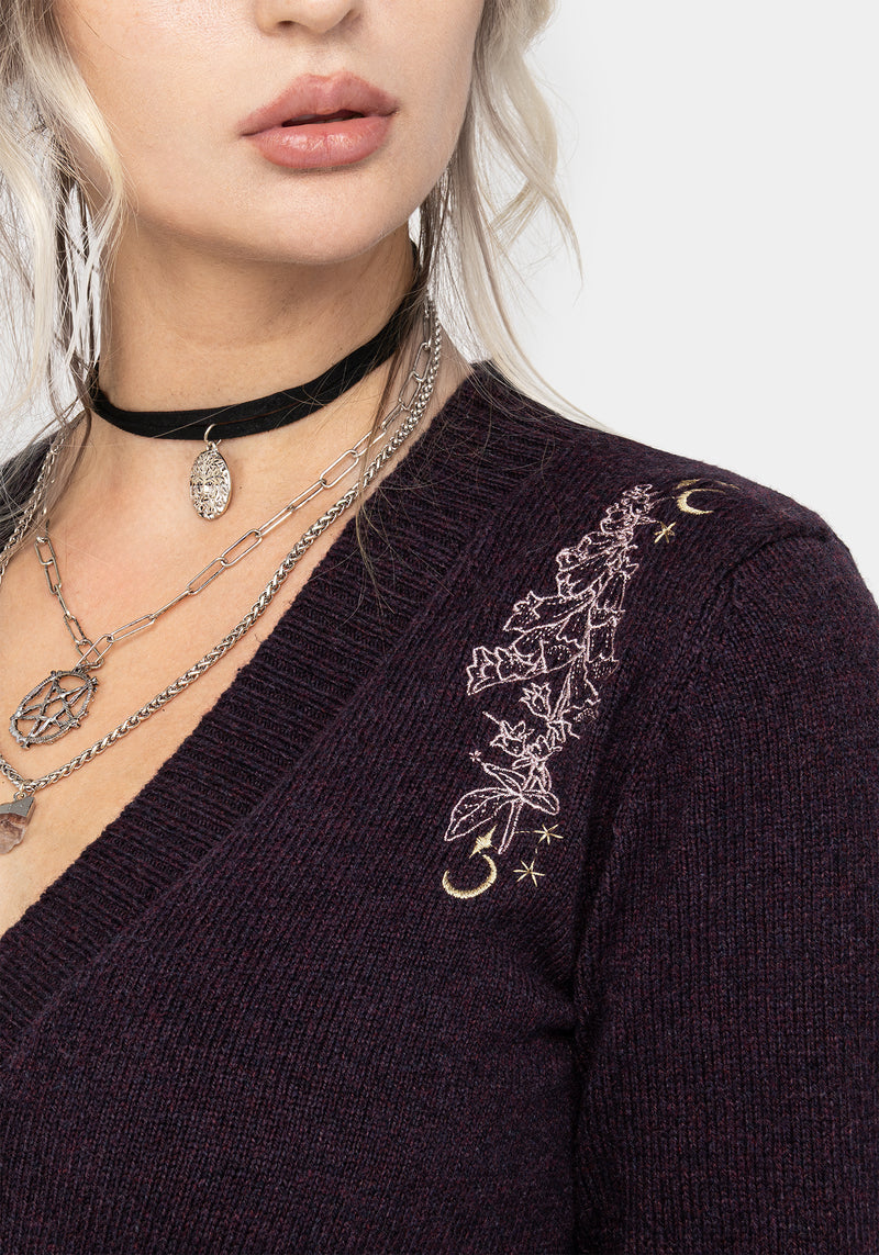 Foxglove Embroidered Knit Cardigan