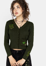 Swamplife Embroidered Pointelle Knit Crop Cardigan