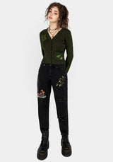 Swamplife Embroidered Pointelle Knit Crop Cardigan