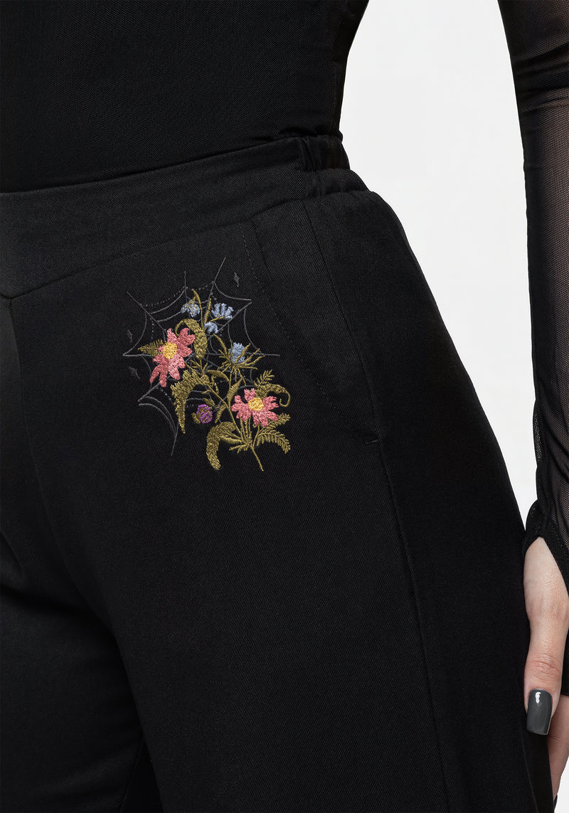 Cleome Floral Spiderweb Embroidered Trousers