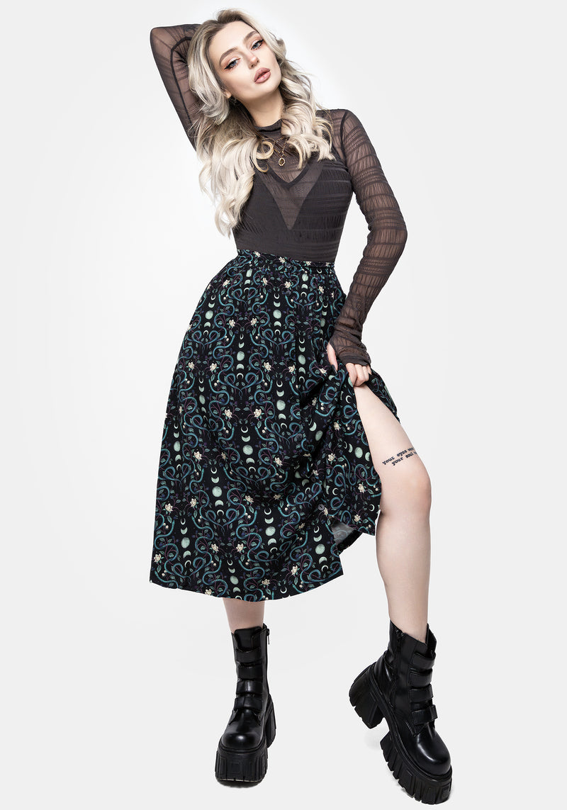 Pythia Print Button Up Midi Skirt