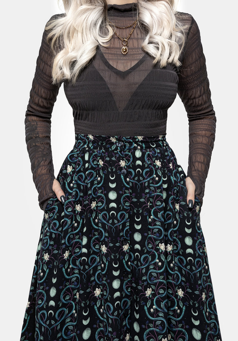 Pythia Print Button Up Midi Skirt