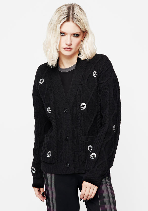 Bones Embroidered Cable Knit Cardigan