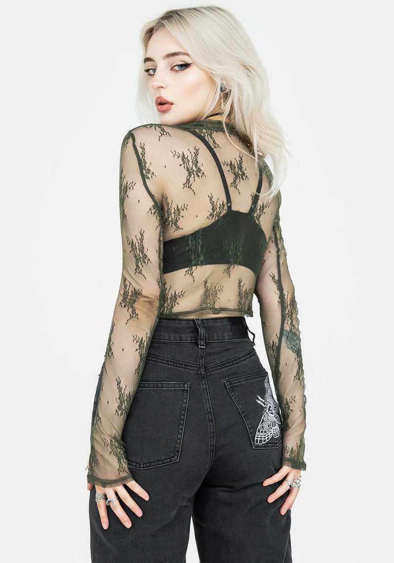 Tyler Forest Green Lace Long Sleeve Crop Top  Lace top outfits, Blue lace  top, Dark blue lace top