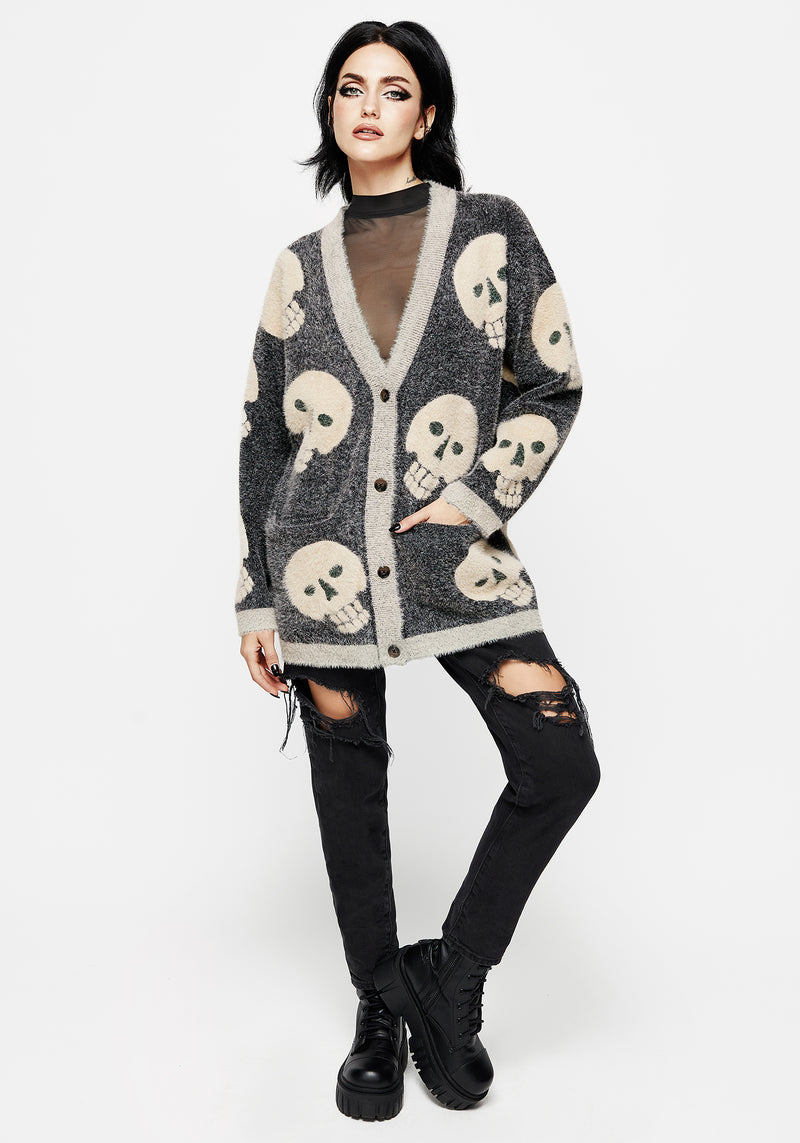 Crossbones Fluffy Knit Cardigan Disturbia